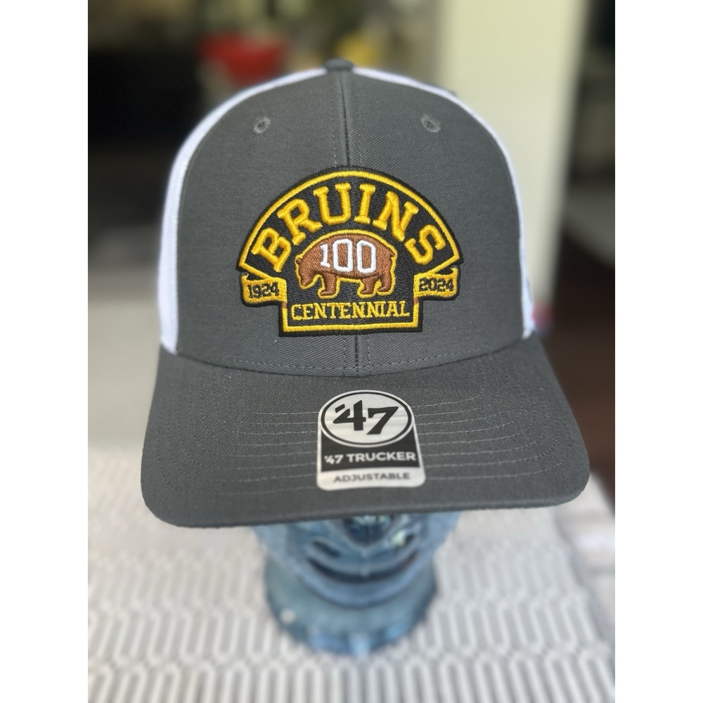 '47 Brand Boston Bruins Centennial 100th Adjustable Trucker Snapback Grey Cap